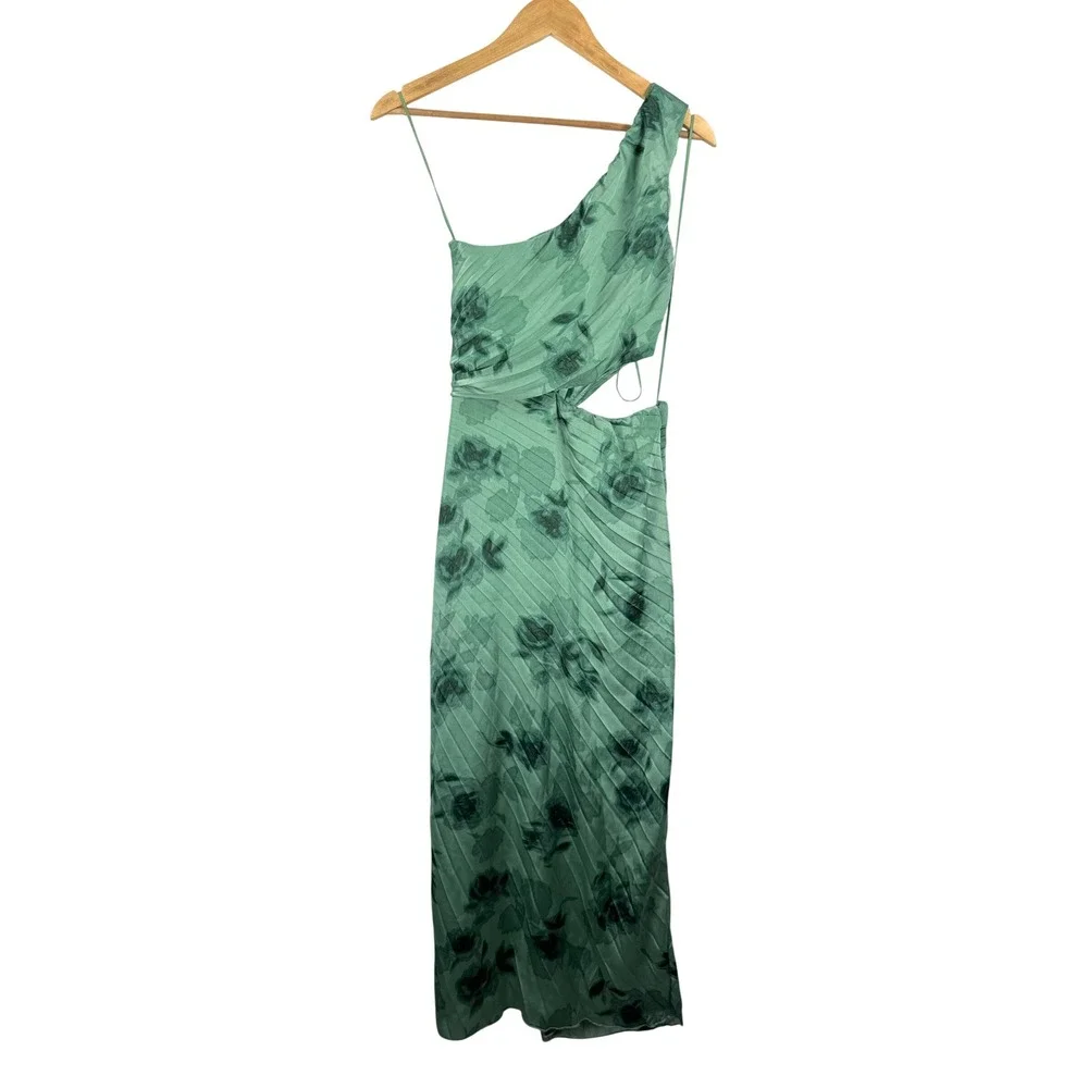 Abercrombie & Fitch Giselle Maxi Dress sz SP Green Floral cut out satin